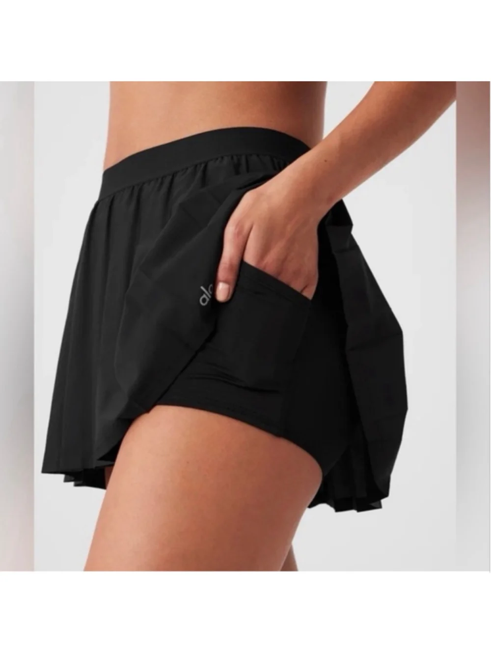 Women's Alo Yoga Black Varsity Pleated Tennis Mini Skirt L